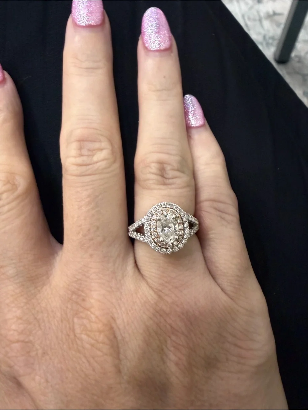 White and Rose Gold Oval Halo Earth-mined Diamond Ring (4.25)